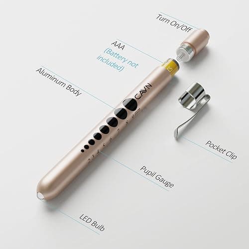CAVN Pen Light with Pupil Gauge LED Penlight for Nurses Doctors, 2 Pcs Reusable Medical Penlight for Nursing Students (Rose Gold/White) thumbnail 2