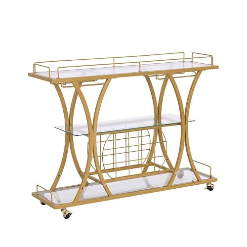 FABOMEI Gold Bar Carts with Glass Holders & Wine Rack,3 Tier Home Bar Serving Carts with Glass Shelves,Metal Rolling Bar Carts for The Home Kitchen, Party thumbnail 6