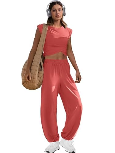 LAMISSCHE Womens Loungewear Set 2 Piece Outfits Sets Cropped Tops and Wide Leg Pants with Pockets Tracksuit thumbnail 5