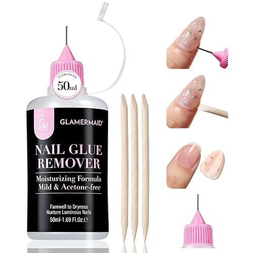 GLAMERMAID 50ML Pinpoint Nail Glue Remover for Press on Nails Acetone-free | Gentle Multi-purpose Nail Adhesive Remover for Fake Nails, Nail Tips & Acrylic Nails with 3 Orangewood Sticks - Image 1