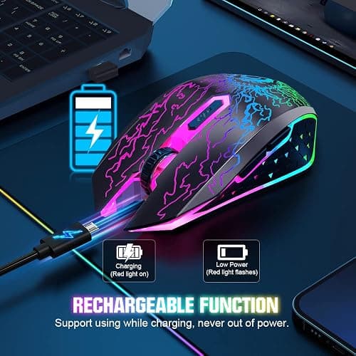 VersionTECH. Wireless Gaming Mouse, Rechargeable Computer Mouse Mice with Colorful LED Lights, Silent Click, 2.4G USB Nano Receiver, 3 Level DPI for PC Gamer Laptop Desktop Chromebook Mac-Black thumbnail 5
