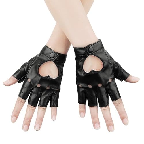 KINBOM Halloween Fingerless Faux Leather Gloves, Breathable Fingerless Gloves Cosplay Woman Accessories Short Leather Gloves for halloween Evening Party Dance (Black) - Image 1