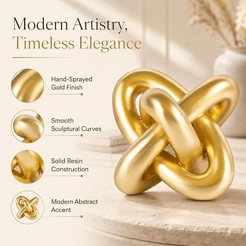 XMGZQ Gold Knot Decor for Coffee Table Book,Chain Link Living Room Decor Item for Bookshelf Entryway Nightstand TV Stand,Minimalist Knot Sculpture for Home Living Room,Centerpiece Table Decorations thumbnail 4