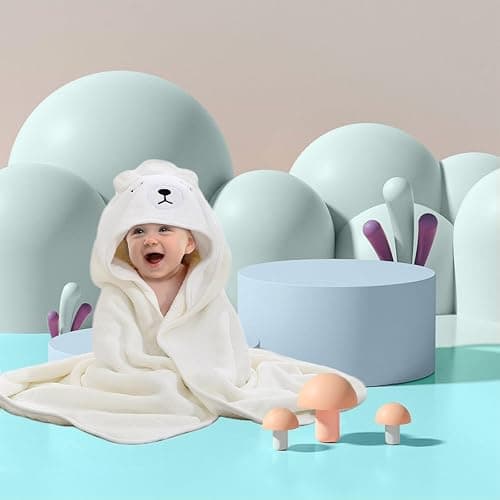 Hooded Baby Towel, Baby Towels Newborn, Baby Bath Towel with Hood, Baby Bath Towels Wrap, Blanket for Baby, Baby Beach Towel, Hooded Bath Towels for Boy and Girl, Newborn,31.5"×31.5" (White +Pink) thumbnail 6