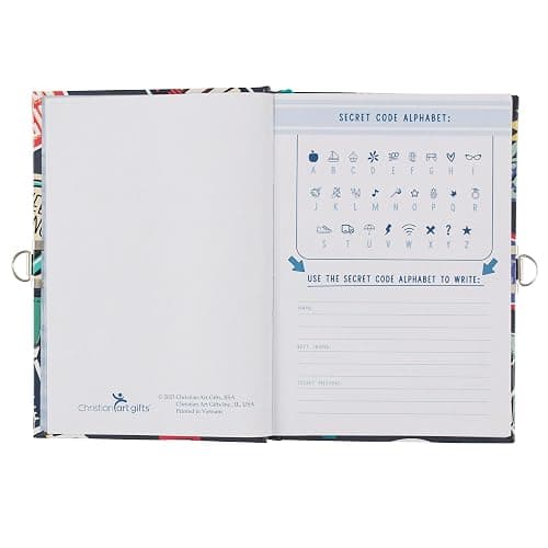 Secret Diary with Lock/Keys, Boys Interactive Christian Blue Journal with Writing Prompts Teen, Tween Be Strong Joshua 1:9 Bible Verse thumbnail 4