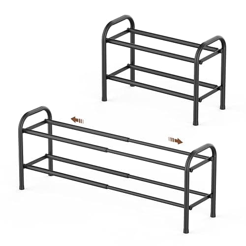 Gonfoam Shoe Rack for Closet, Expandable Shoe Organizer Storage Shelf, Adjustable Metal Free Standing Small Closet Shoe Rack for Entryway, Doorway (2-Tier Black) - Image 1