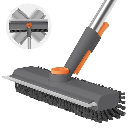Floor Scrub Brush with Long Handle, 3 in 1 Scrape and Heavy-Duty Stiff Bristle Scrubber Brush for Cleaning Shower Bathroom, Patio, Pool, Garage, Kitchen, Wall and Deck (Gray, 1 Pack) - Image 1