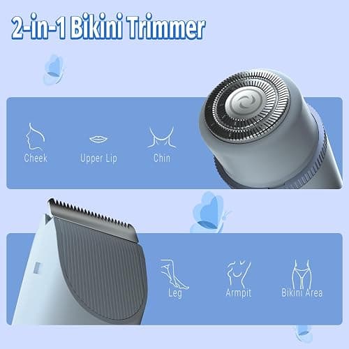 Bikini Trimmer for Women, 2 in 1 Electric Shaver for Women, Rechargeable Electric Razor Body Hair Trimmer Wet & Dry Use, Blue thumbnail 2
