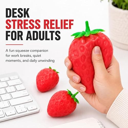 Crunchy Strawberry Squishy ASMR Squeeze Stress Relief Fidget Adults | Crunchy ASMR Experience, Soft Flexible Texture, Satisfying Hand Squeeze for Relaxation, Office Desk Accessory and Adult Gift thumbnail 6