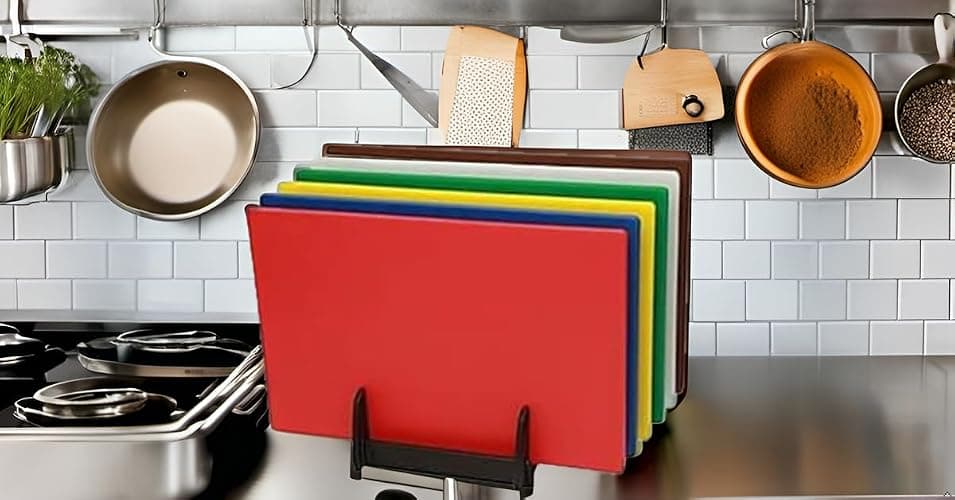 Acense Professional Large Chopping Boards for Commercial Kitchen- 45 x 30 x 10mm - Colour Coded (Assorted with Rack) thumbnail 2