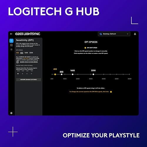Logitech G203 Wired Gaming Mouse, 8,000 DPI, Rainbow Optical Effect LIGHTSYNC RGB, 6 Programmable Buttons, On-Board Memory, Screen Mapping, PC/Mac Computer and Laptop Compatible - Black thumbnail 7
