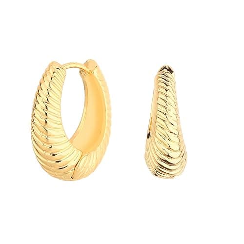 Wgoud Chunky Hoop Earrings Set 14K Gold Plated Hoop Earrings for Women Hypoallergenic, Thick Twisted Huggie Hoops Earring Set thumbnail 8