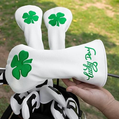 Montela Golf Club Covers Lucky Clover Golf Driver Covers Fairway Wood Head Cover Hybrid Headcover Leather 3 Wood Headcovers Golf Head Covers for Scotty Cameron Taylormade Titleist Odyssey thumbnail 5