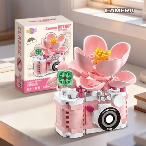 Gearblox Hibiscus Mini Flower Camera Building Toy Set | Micro bricks collectible cute miniature model creative gift for decor desktop photographers floral block kits. thumbnail 2