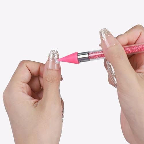 OIFEN Rhinestone Picker Tool,2 Wax Pencil for Rhinestones, Dual-Ended Rhinestone Applicator Wax Pen Gem Picker Tool with 6 Extra Wax Tips and 2 Tweezers (Pink+White) thumbnail 2
