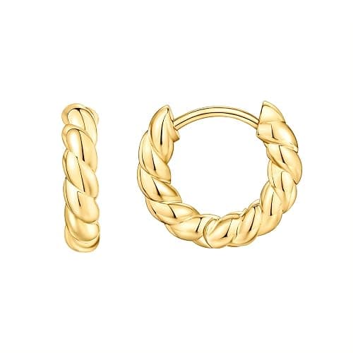 PAVOI 14K Gold Plated 925 Sterling Silver Post Twisted Huggie Earring | Women's Mini Hoop Earrings - Image 1