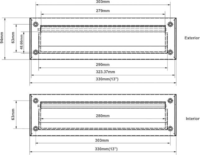 khtumeware Brushed Satin Nickel 13 inch 1-Pack Solid Brass Mail Slot with Solid Brass Internal Frame is Well Made Door Mail Slots thumbnail 3
