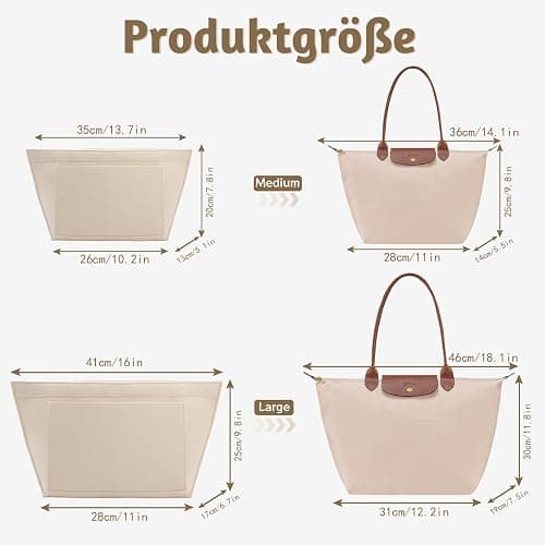 Taschen Organizer für Longchamp L,Organizer für Longchamp Tasche,Handtaschen Organi-zer,Filz Taschenorganizer mit mehreren Taschen,Folding Tote Bag Organi-zerfor Insert Wallet Organi-zer (Beige, L) thumbnail 3