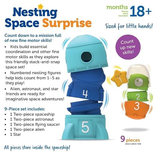Learning Resources Nesting Space Surprise, Preschool Learning Activities, Fine Motor Skills, Montessori Preschool Toys, Space Toys, Ages 18 Months+, 9 Pieces thumbnail 6