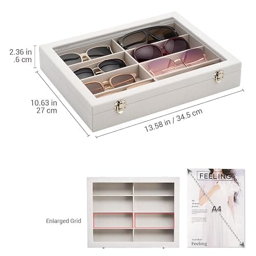 Lolalet Sunglasses Organizer Tray, 8 Grids Velvet Glasses Eyewear Holder Trays, Sunglass Display Drawer Storage for Women Men -Lid, Beige thumbnail 6