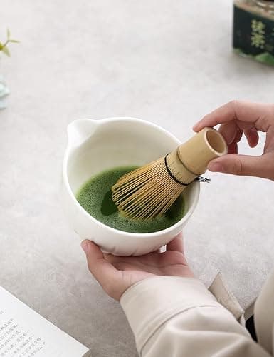 TANG PIN Matcha Set - Match Bowl and Whisk,15 OZ, Matcha Scoop | Matcha Whisk Stand (Chasen Holder) - 4pc Perfect Matcha Kit for Matcha Tea Ceremony (White) thumbnail 5
