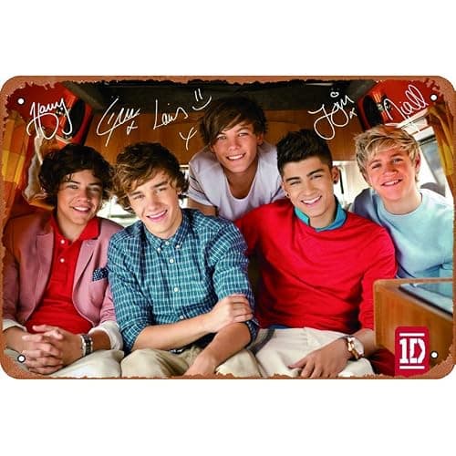 One Direction - Bus Wall Poster Celebrities & Musicians Poster Tin metal sign retro wall decor for home Cafes Office Store Pubs Club Sign Gift 12 X 8 inch Plaque Tin Sign - Image 1