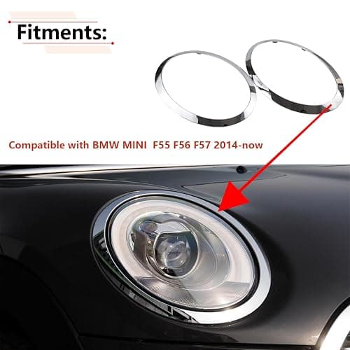RLB-HILON Headlight Trim Ring Compatible with MINI Cooper F55 F56 F57 | for 2014 2015 2016 2017 2018 2019 2020 2021 Year, 1Pair Chrome Headlight Bezel for Driver and Passenger Side thumbnail 2