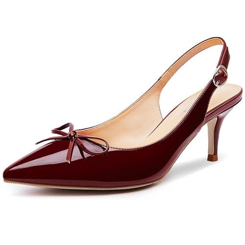 rsxses Women's Slingback Kitten Heels Bow Pointed Closed Toe Stilettos Pumps Low Heel Wedding Dress Party Shoes - Image 1