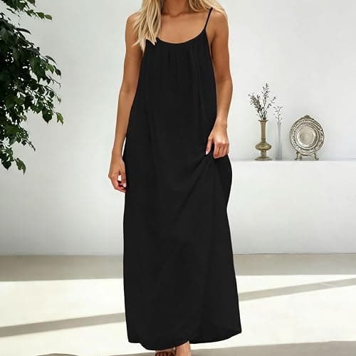 ATALRPOU Women's Solid Color Backless Cami Dresses for Women Open Back House-Dress Sleeveless Beach Vacation Clothes thumbnail 3