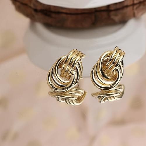 JeanBeau Gold Statement Geometric Knot Stud Earrings for Women Chunky Trendy Lightweight Hollow Long Twisted Link Dangle Drop Earring Fashion Jewelry Gift thumbnail 7