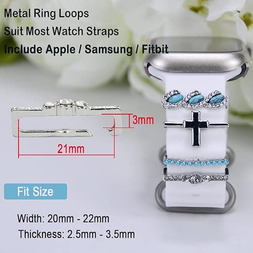 SUNOREEK Watch Band Charms - Decorative Rings Loops Compatible with Apple Watch Silicone Leather Bands - Metal Diamond Charms Slide Strap Accessories for Women's 49mm, 45mm, 44mm, 42mm, 41mm, 40mm thumbnail 5