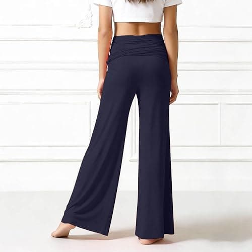Coral Fold Over Yoga Pants Mädchen, Weite Lounge Hose Mit Raffung, Loose Fit Uni Corals Pants 2026 Coral Fold-Over-Yogahose, Weite Palazzo Hose Mit Hohem Umschlagbund,Korallfarbene Faltenhose thumbnail 4