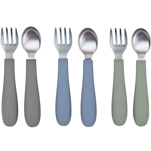 WeeSprout Toddler Utensils, 3 Forks & 3 Spoons, 18/8 Stainless Steel & Food Grade Silicone, Thick Easy-Grip Handles, Perfect Length For New Self Feeders, Gentle On Gums & Teeth, Dishwasher Safe - Image 1