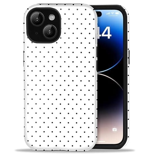 Amzfield Compatible with iPhone 15 Case Cute Polka Dot Aesthetic Retro Design for Women Girls Fall Simple Chic Girly Pretty Dual Layer Hybrid Protection Elegant Case for iPhone 15-White - Image 1