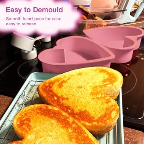 Alimat PluS Silicone Heart Shaped Cake Pans, 2pcs Heart Cake Pan 8 Inch with Hanging Hole(Pink) thumbnail 7