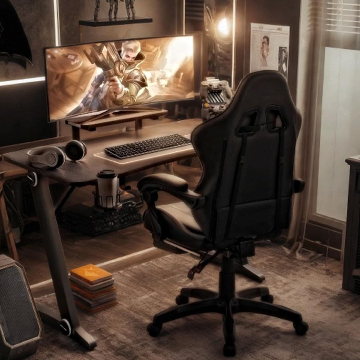 Silla Gamer Ergomomica con Reposapies Abatible de Altura Ajustable con Soporte Lumbar Acolchado para Espacios Gamer Escritorio o Oficina + Kit de Almohadillas thumbnail 4