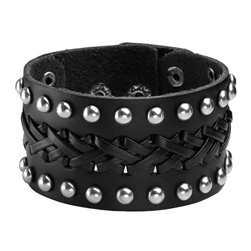 Eigso Vintage Retro Punk Braceler Wide Belt Wristband PU Leather Snap Button Clasp for Men Women thumbnail 4