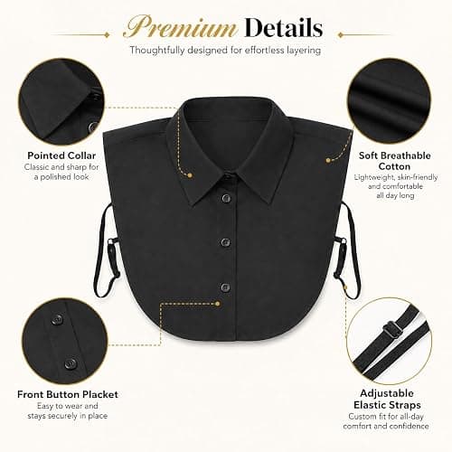 ITISMUNGO 2 Pcs Detachable Fake Pointed Collar for Women, Black & White Dickey Collar Half Shirt, Soft Breathable Faux Collar for Daily/Graduation/Office Outfits thumbnail 4