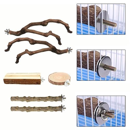 6 Pcs Parrot Perch Bird Perch Stand Set Budgie Toys Bird Cage Accessories Toys for Cockatiels Lovebirds Budgies Chewable (Natural, 10-12Inch) thumbnail 5