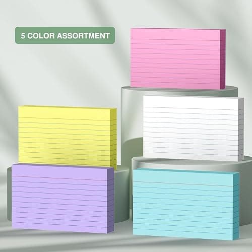 250-Pack Colored Index Cards 3x5 Inch – 180gsm Heavyweight Flashcards – 5 Vibrant Colors Flash Cards (White, Pink, Purple, Blue, Yellow) – Perfect for Study, Notes & Memory! Student School Supplies thumbnail 5