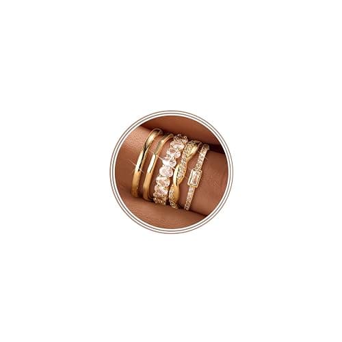Sundurich Gold Stackable Rings for Women Non Tarnish,14K Gold Plated Minimalist Waterproof Thin Wedding Silver Stacking Band Ring Dainty Trendy Statement Rings Set Size 5-10 - Image 1