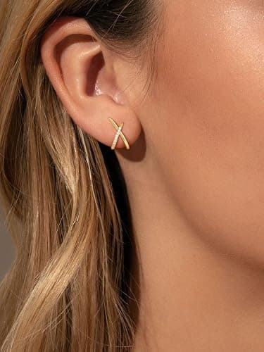 AGWOLF Gold/Silver Earrings for Women Trendy,14K Real Gold Plated Stud Earrings Dainty CZ Hypoallergenic Small Hoop Earrings for Women Gifts thumbnail 3