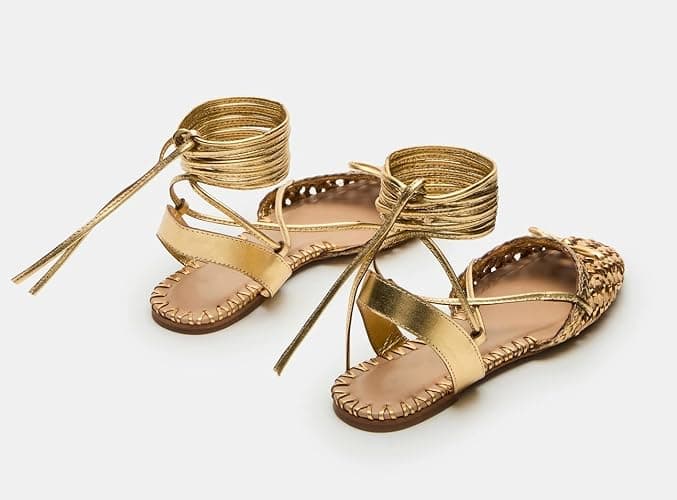 Lhamo Latso Woven Ballet Flats for Women Lace Up Closed Square Toe Summer Flats Shoes thumbnail 4