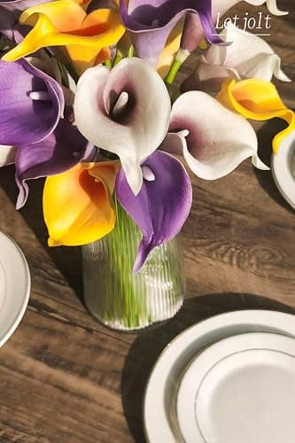 Letjolt Calla Lily Purple Artificial Flowers 12Pcs Table Flower Decor Faux Calla Lilies Bouquet for Wedding Bride Shower Home Decoration, Purple thumbnail 6