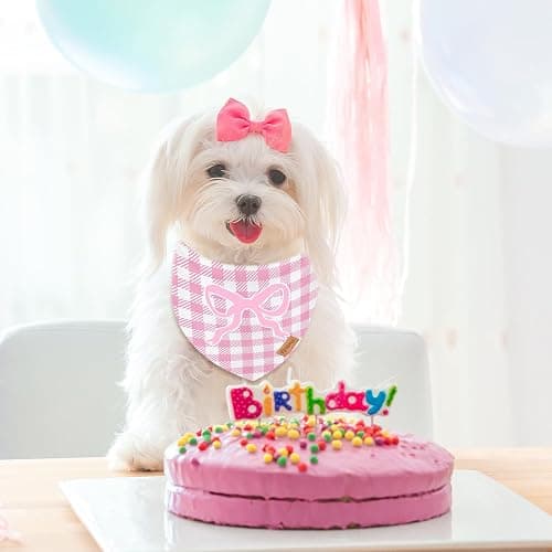FYSUIMU 2Pcs Pink Bow Dog Bandana Cute Bowknot Triangle Pet Scarf Dot Gingham Reversible Adjustable Pet Neckerchief Dog Bib for Medium Large Dog Cat Costume Accessories thumbnail 5