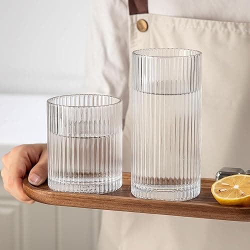 Lumkit Ribbed Drinking Glasses 6pcs, 12oz and 10oz Glassware, Tumbler Glasses Cup Set for Wedding, Party, Christmas Gift, Clear thumbnail 5