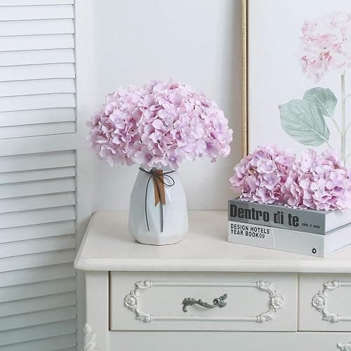 FLORRALIA Fake Purple Hydrangea Artificial Flowers - Faux Silk Hydrangeas Flowers Heads with Stems Real Touch for Home Wedding Party Table Decor(Light Purple,Pack of 10) thumbnail 4