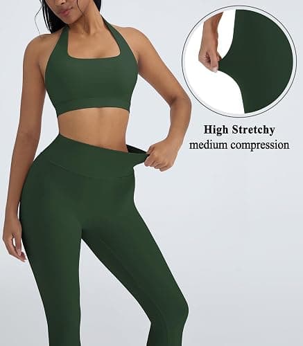 OMKAGI 2 Piece Workout Sets for Women Halter Sports Bras Gym Sets Booty Leggings Outfits thumbnail 6