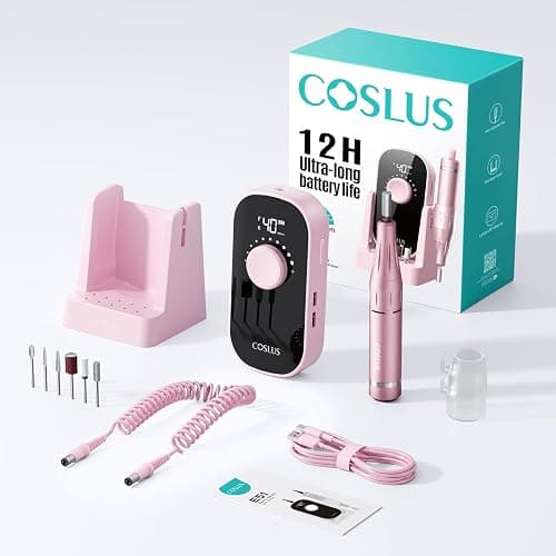 COSLUS Professional Rechargeable Electric Nail Drill 40000 RPM, Portable Nail File with Storage Stand for Acrylic Gel Polishing Removing - Easy to Use for Women, Manicure at Home DIY or Salon, Pink thumbnail 9