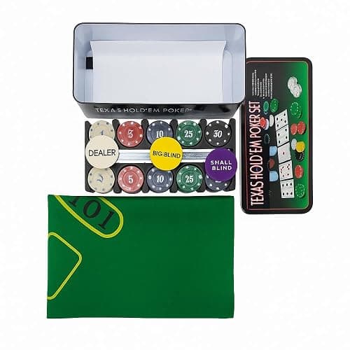 Globly Set da Poker Professionale con Valigetta in Alluminio, 200 Fiches, 2 Mazzi di Carte, Gettoni e Tappetino Verde, per Texas Hold’em, Blackjack e Altri Giochi da Casinò thumbnail 4